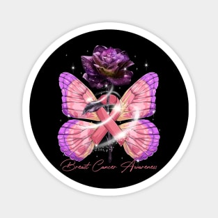 Butterfly Rose Breast Cancer Ribbon Awareness Magnet